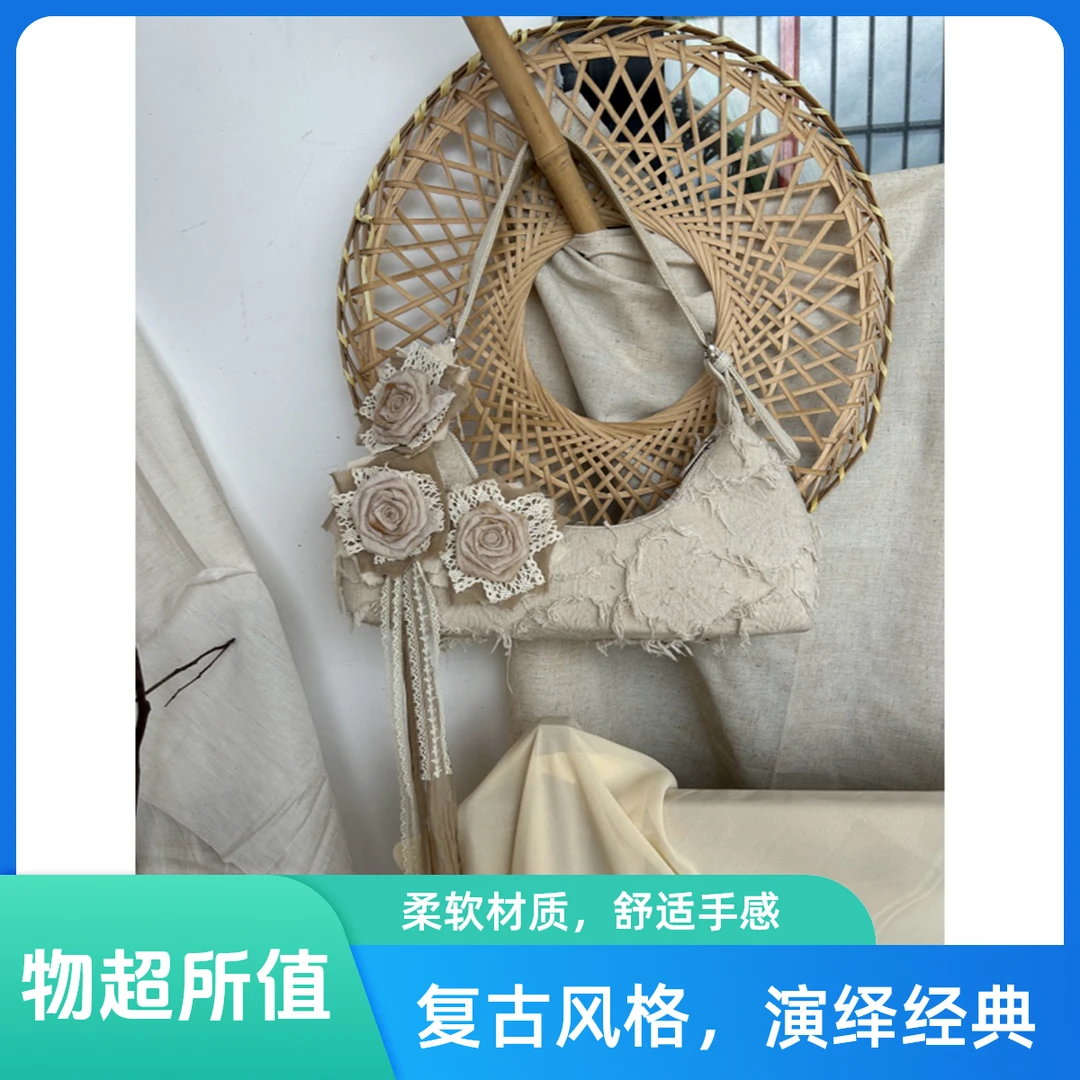 玫瑰花法式高级感白色手工发夹发饰复古手工发夹气质玫瑰花飘带款