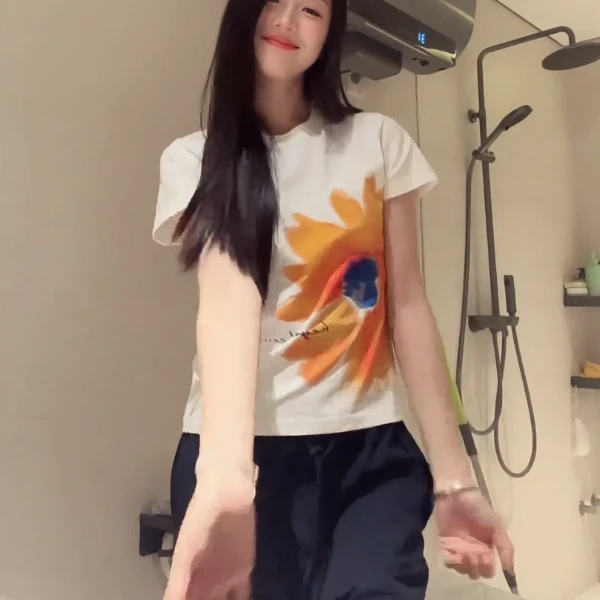 夏季100%纯棉短袖t恤女潮牌韩版修身小众学生高街爆款印花上衣ins