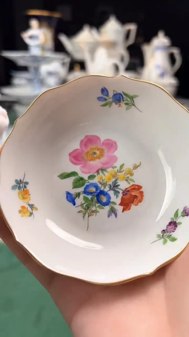 瓷片梅森花绘小碟一等四花