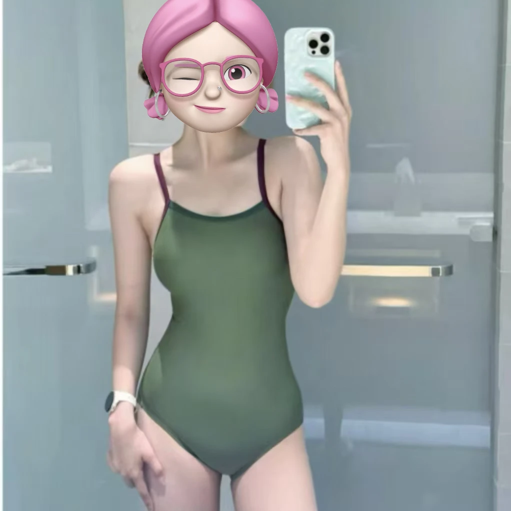 苔藓绿连体竞速泳衣三角大码款潜水服温泉度假