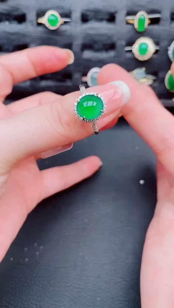 翡翠戒指银S925镶嵌天然a货翡翠201