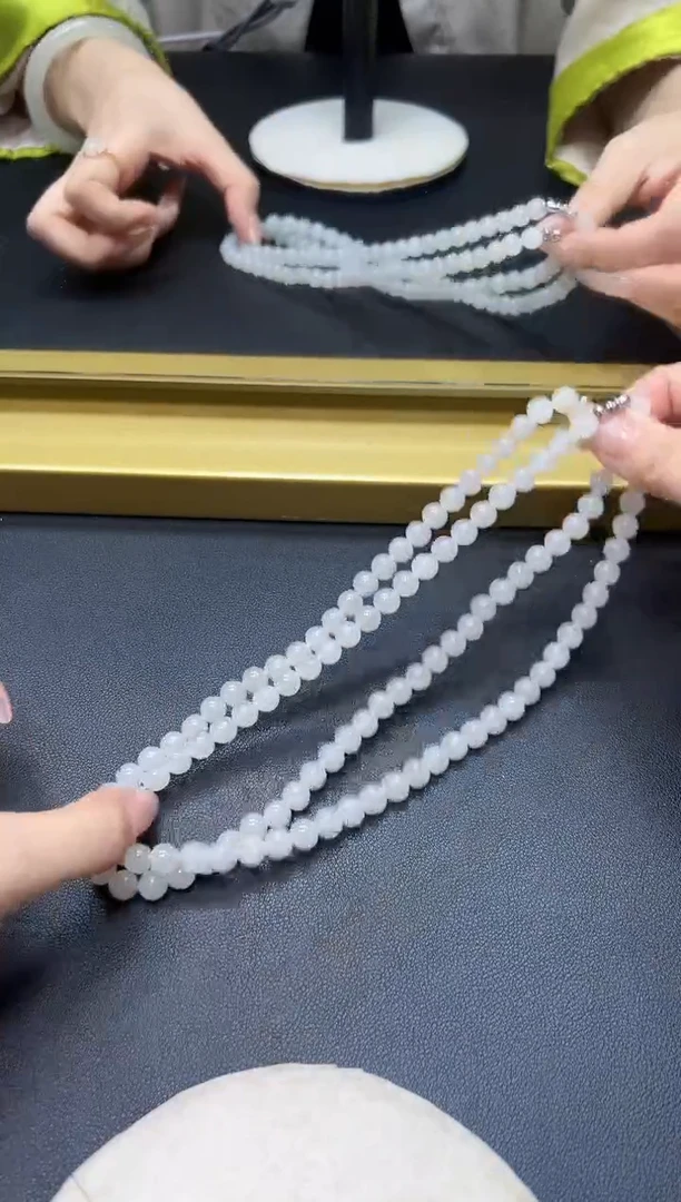 颈饰合金和田玉和田玉白玉项链 8mm/44cm 有瑕