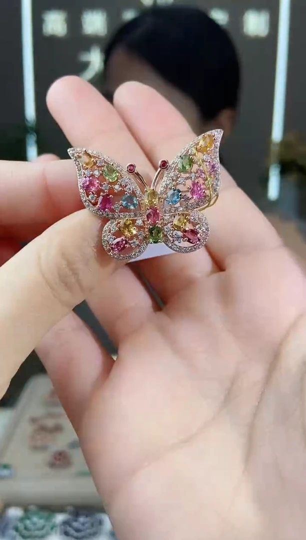 【闪购商品】碧玺胸针银S925镶嵌胸针