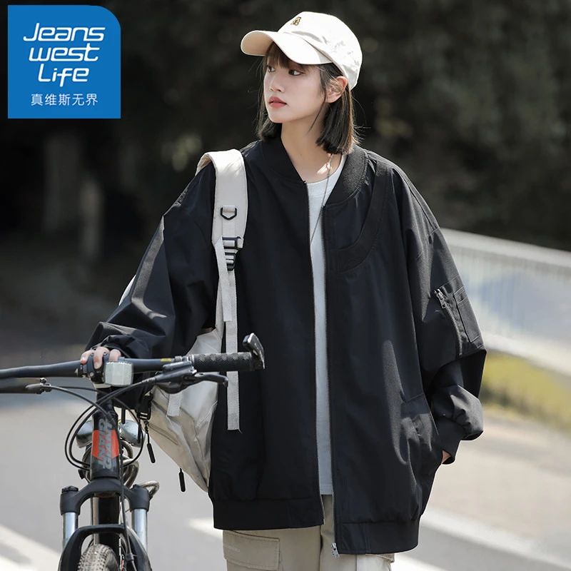 真维斯无界棒球领外套男士春秋季潮流宽松百搭男女款休闲工装夹克