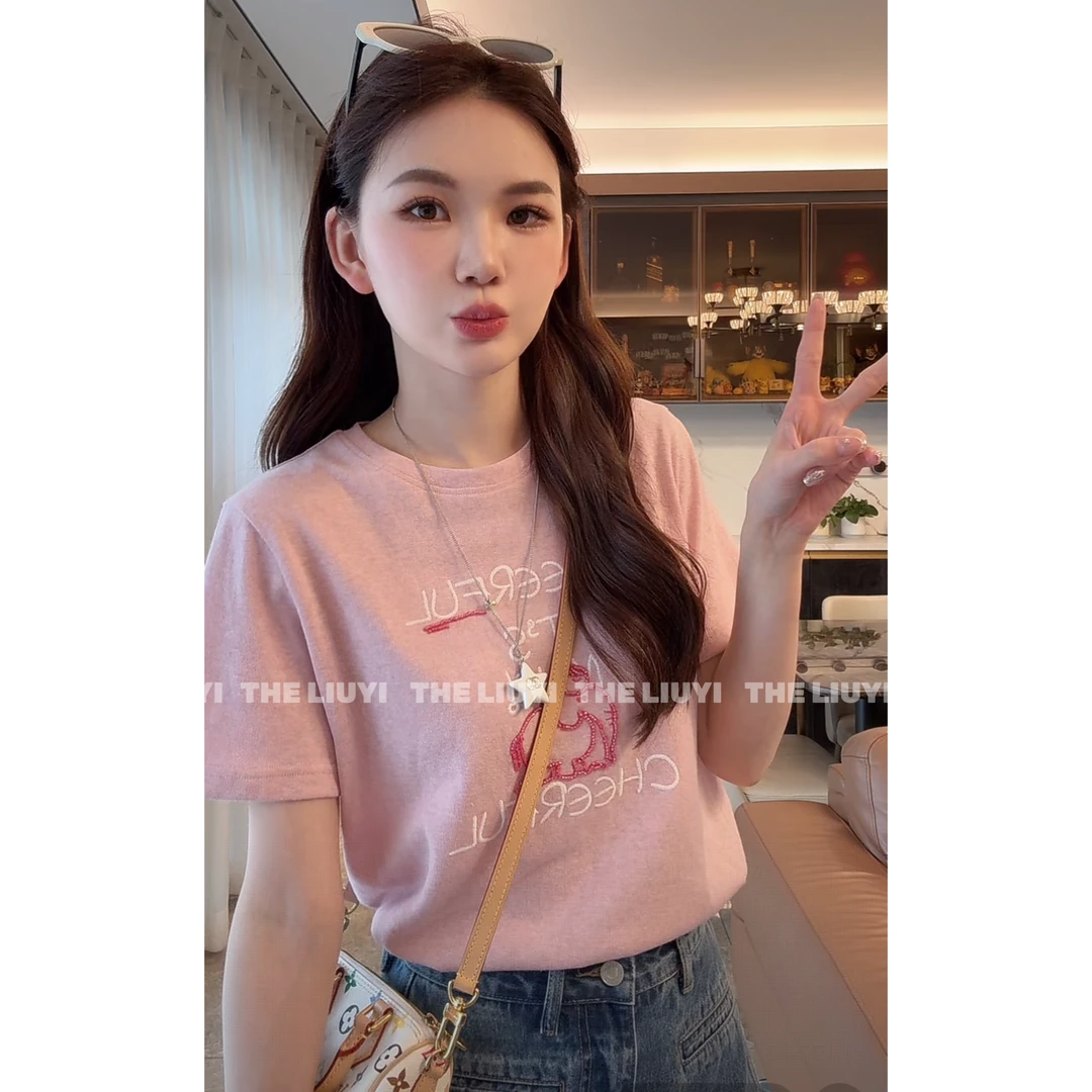 【LIUYI】串珠小象～新款重工串珠刺绣短袖T恤56042