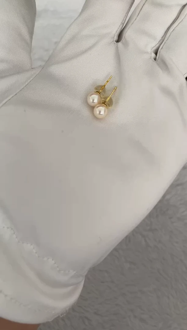 银S925镶嵌海水珍珠耳钉AK羽皇金素钉6-6.5mm
