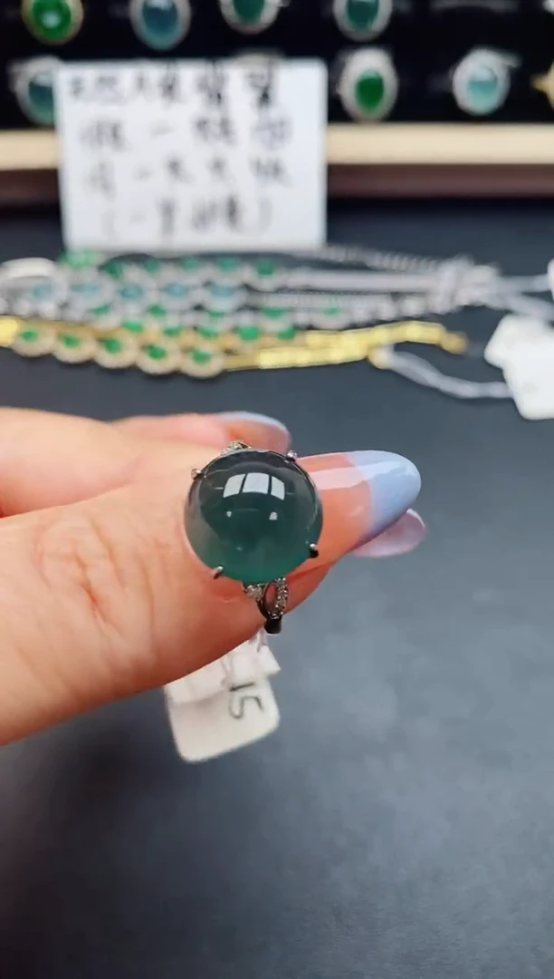 翡翠戒指银S925镶嵌21321