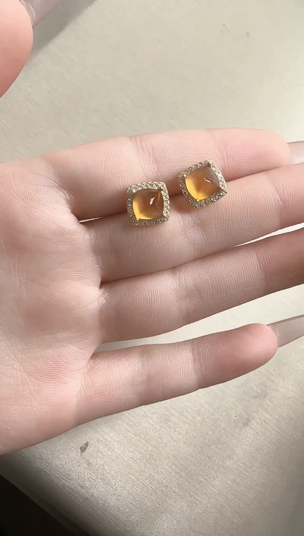 【闪购商品】石榴石（芬达石）耳钉银S925镶嵌糖塔天然芬达石耳钉