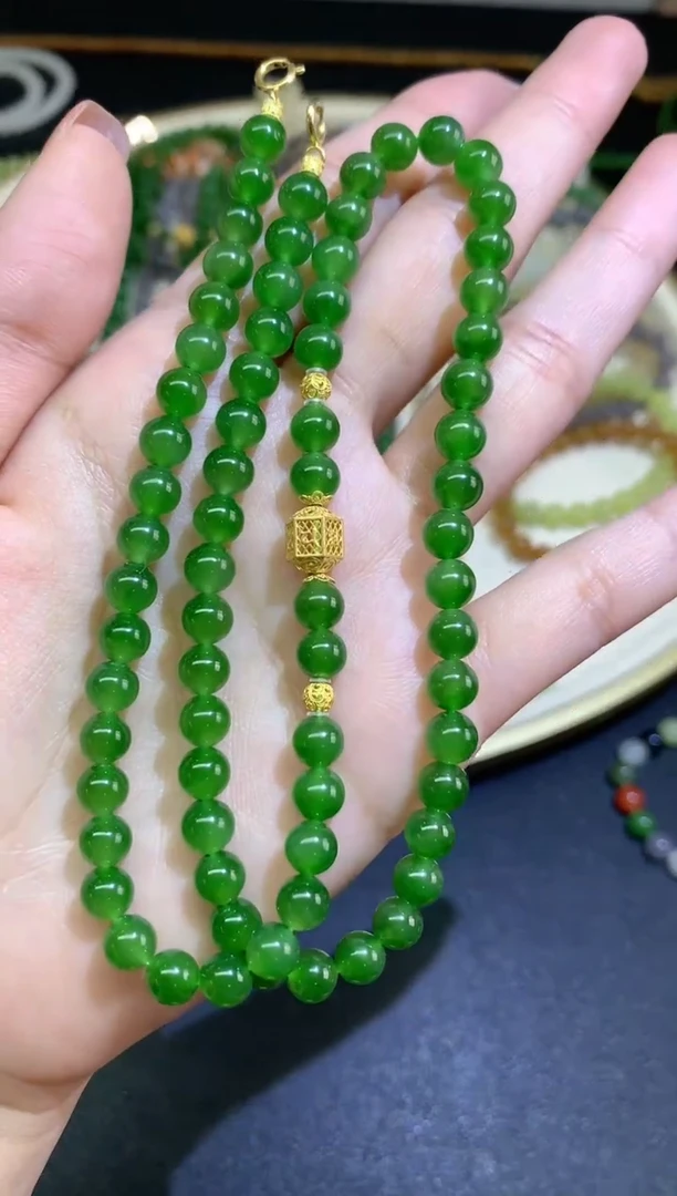 和田玉18K金镶嵌项链珠链A55|3380