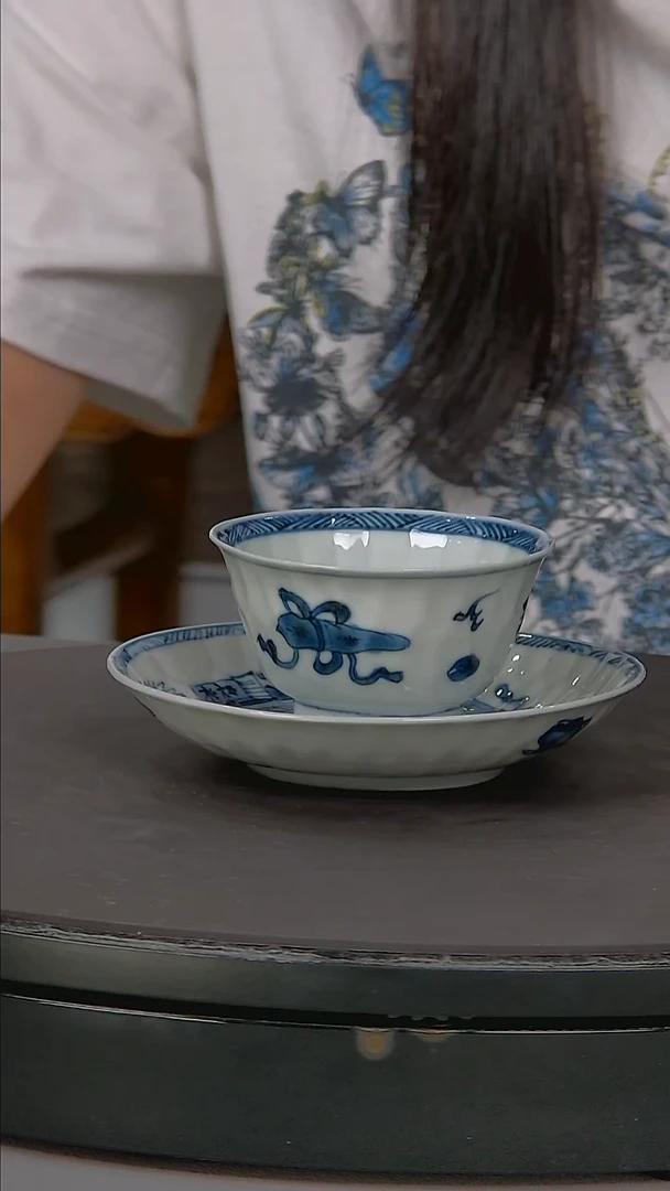 摆件琴棋书画青花杯碟套装