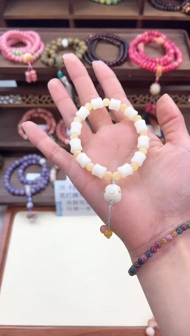 【闪购商品】白玉菩提手串竹节款带猫单圈手串22