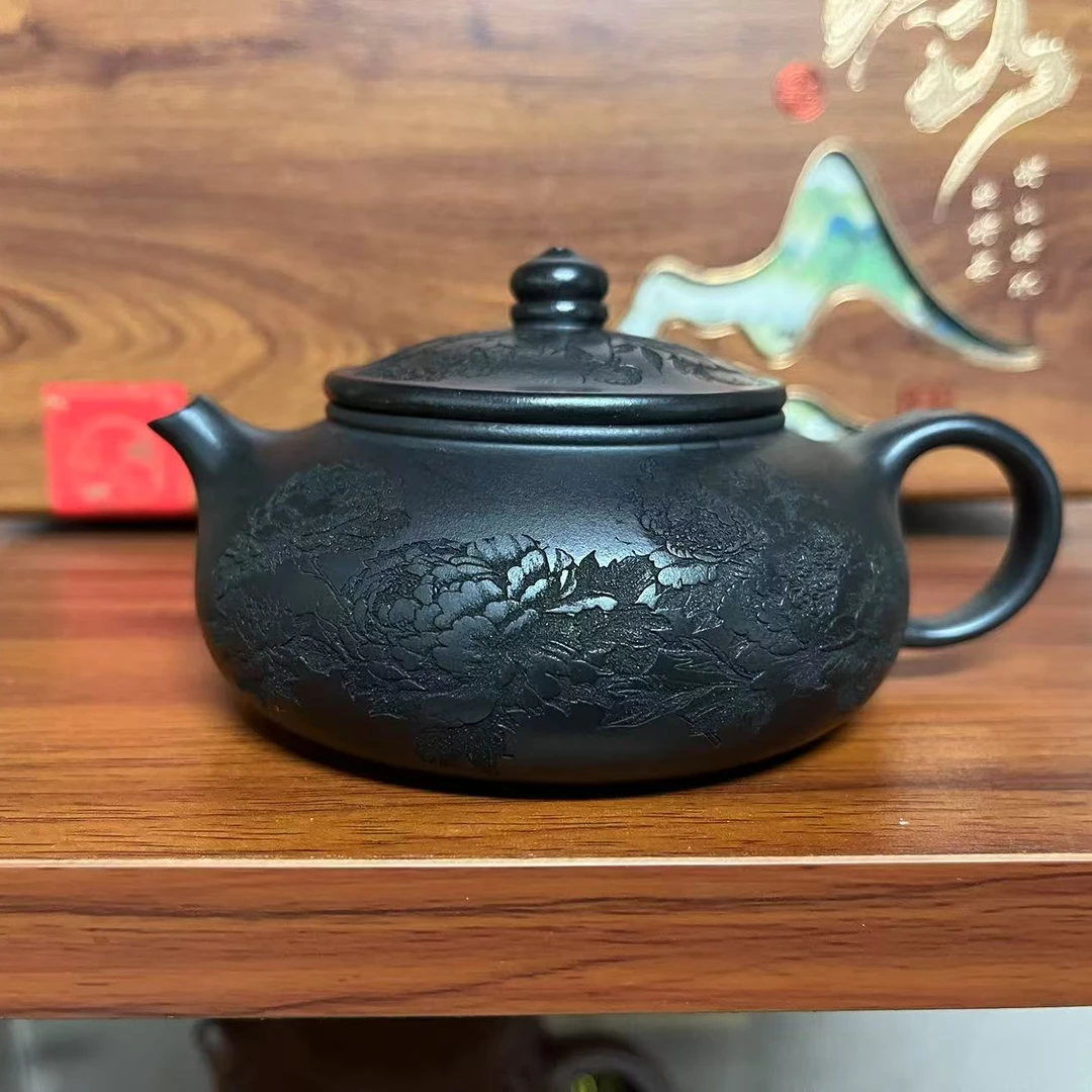 花开富贵寒江紫砂壶 石黄 赵园静