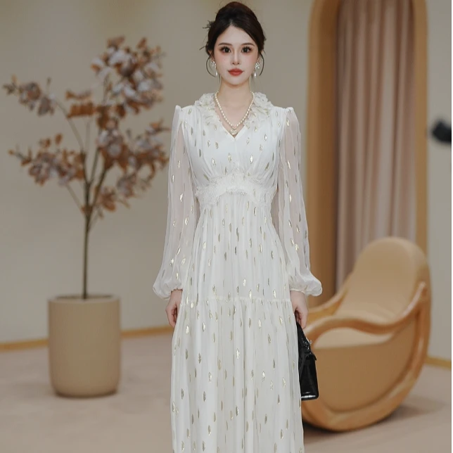 气质优雅轻奢修身显瘦长袖连衣裙