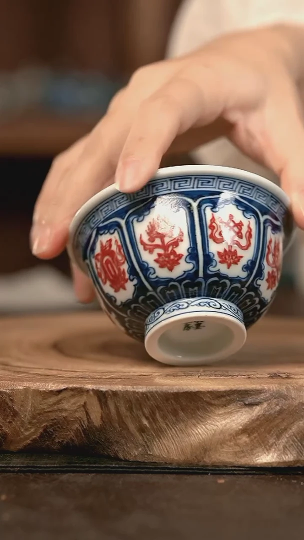 手绘高温现代瓷 气窑  莲托八宝大压100C