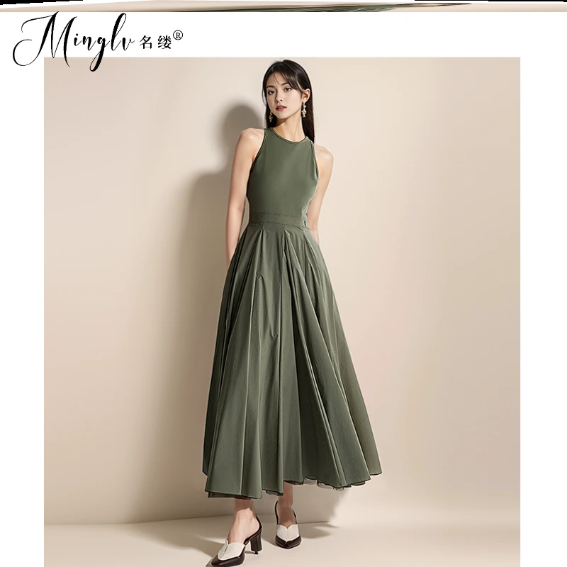 绿色无袖背心连衣裙女法式修身长裙礼服高级感富家千金感穿搭夏夏