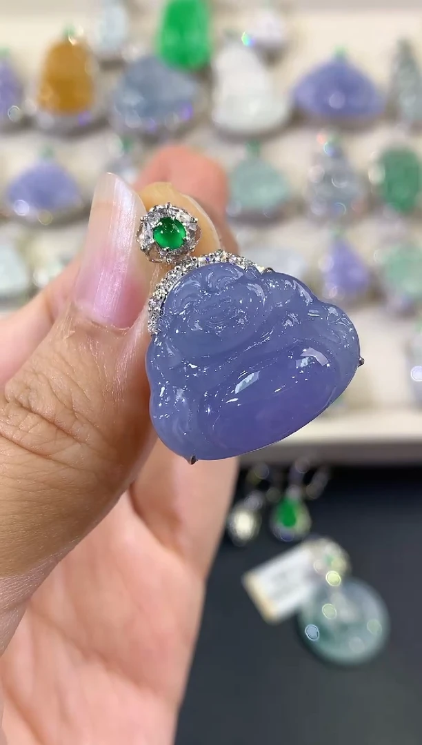 翡翠18K金镶嵌吊坠(不含链)C42紫色有色差