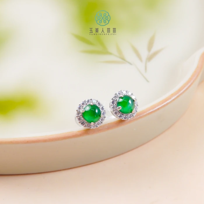 石惑珠宝+翡翠蛋面满钻镶嵌耳钉约5mm-多样性发一