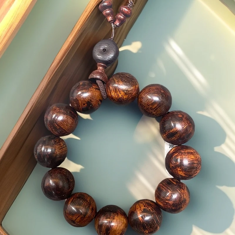 2.0海南黄花梨平安扣手串【653】带盒子盘玩袋盘玩手套