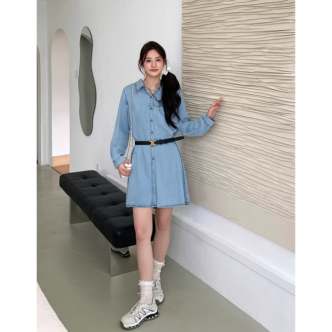 裂渡宣宣【蓝调黎明】微胖大码女秋休闲莱赛尔牛仔连衣裙ZY502A67
