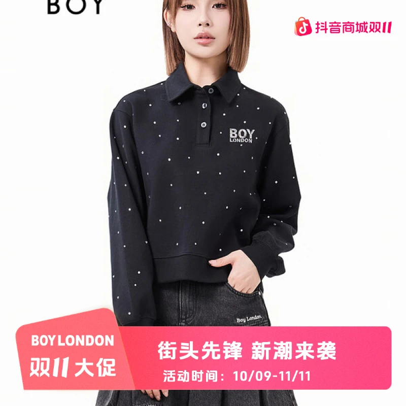 BOYLONDON秋季琥珀流光烫钻百搭简约时尚长袖卫衣双11好物W03903