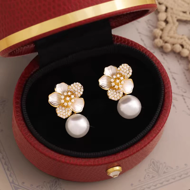 黄铜珐琅耳饰 【珠光茶韵】NL07023E铜合金合成耳饰，清新简约百搭