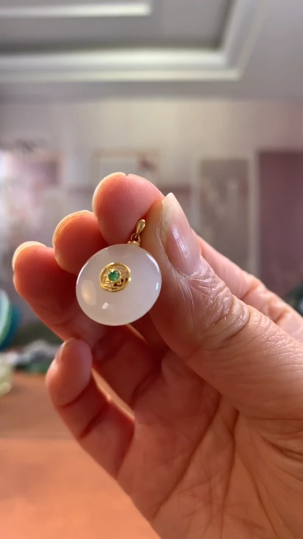 银S925镶嵌和田玉挂件白玉银镶平安扣