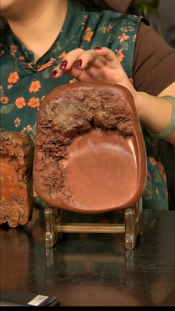 非遗青州黑山老坑精品红丝砚