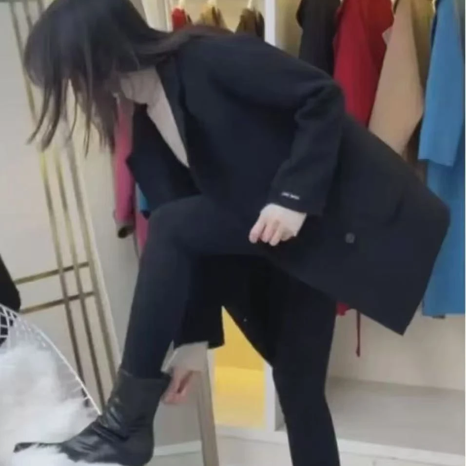 2025毛呢大衣气质网红时尚百搭女士黑色双面秋冬中长款休闲女款3