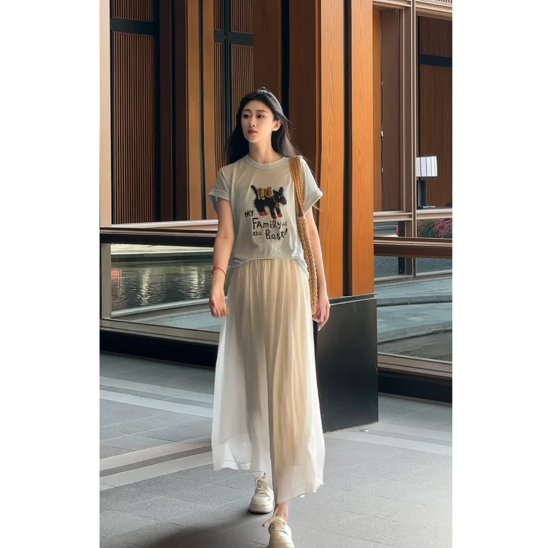 Basic House/百家好夏季显瘦轻奢时尚休闲百搭大摆高腰A字半身裙