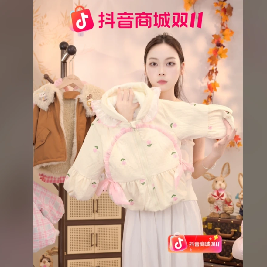 MOMOCO冬季新款女宝宝可爱花朵洋气加厚棉服