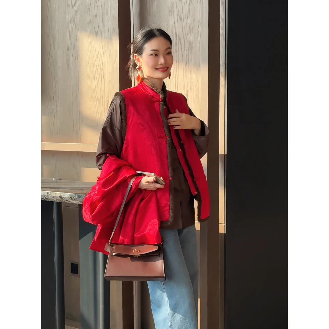 【吉娜王】「朱颜长似」新中式国潮高档丝毛马甲秋冬新款