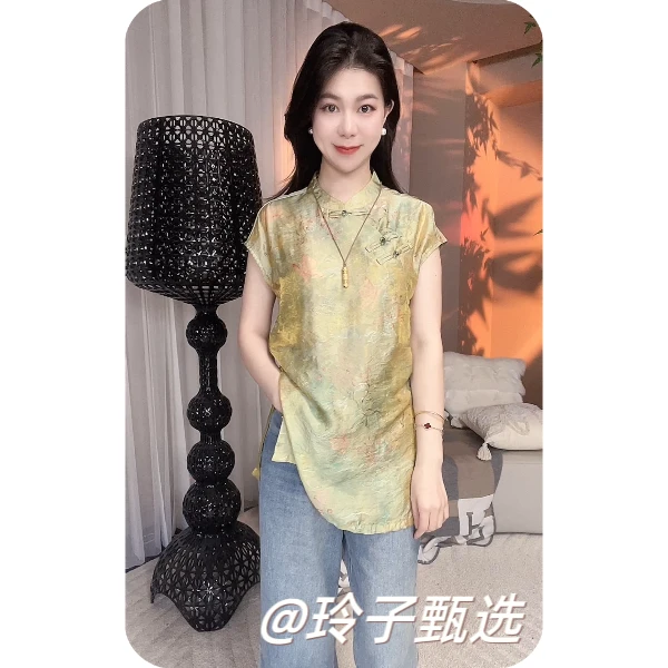 玲子-【丝韵流光】斜襟复古提花上衣气质小衫新中式新中式风上衣