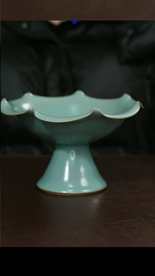 摆件瓷原矿原釉汝宋汝瓷 高足盘