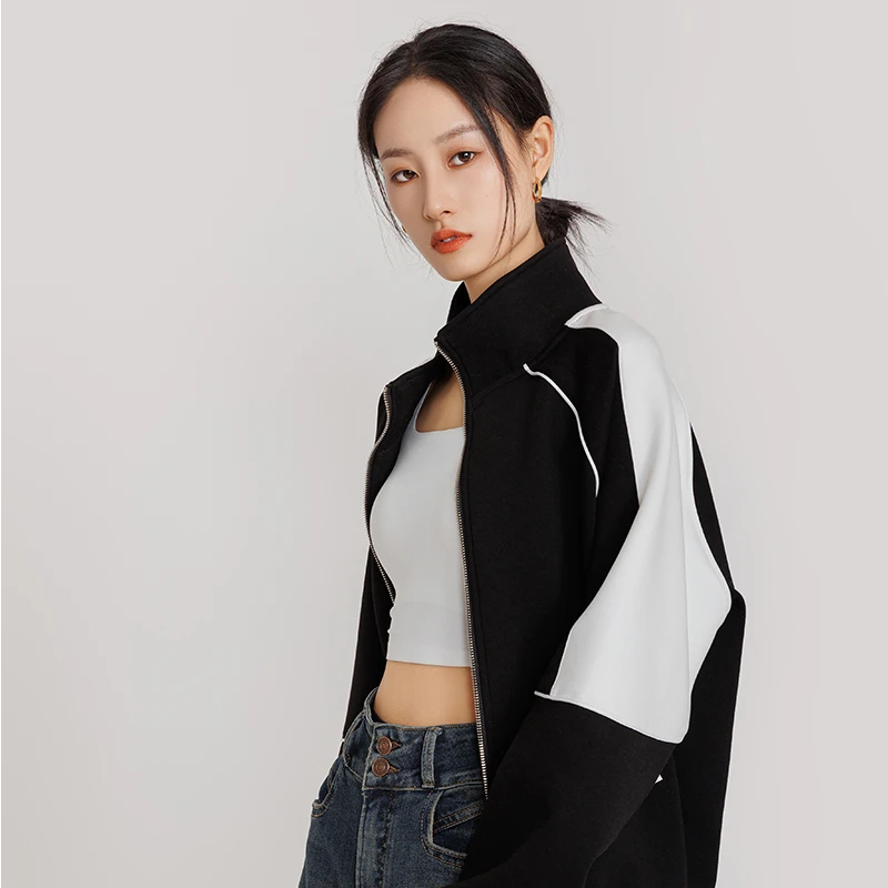 浪姐同款空气层外套开衫上衣长袖拼接短款外套881025