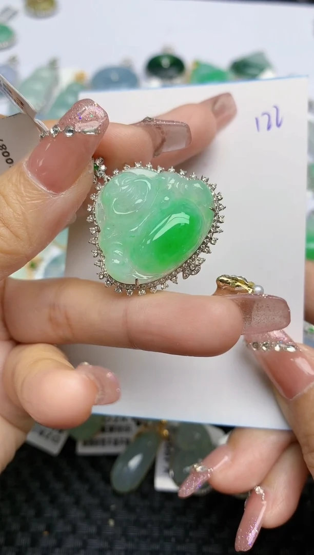 【闪购商品】翡翠挂件18K金镶嵌天然A货翡翠 122