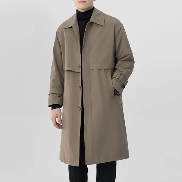 秋季高级感中长款风衣式男士翻领休闲英伦风外套宽松棉衣73736
