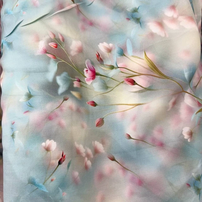 春花烂漫 2025年夏季绵绸云锦缎60支人造棉睡衣连衣裙DIY透气面料