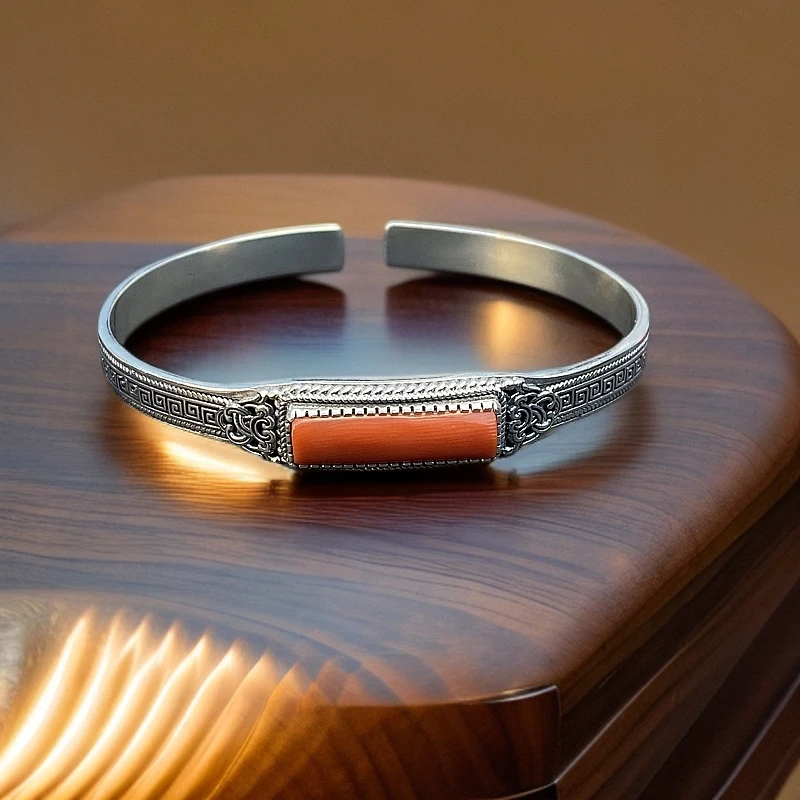 足银手镯 民族风镶嵌手镯 SZ00116