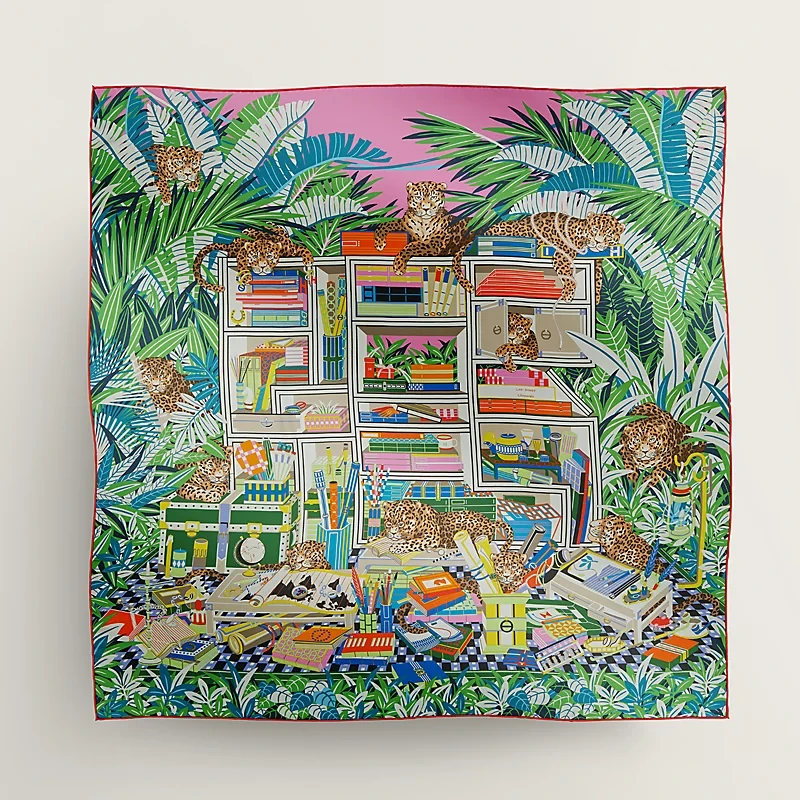 全新未使用 Hermes/爱马仕 【小花念念】十二只花豹”双面90丝巾