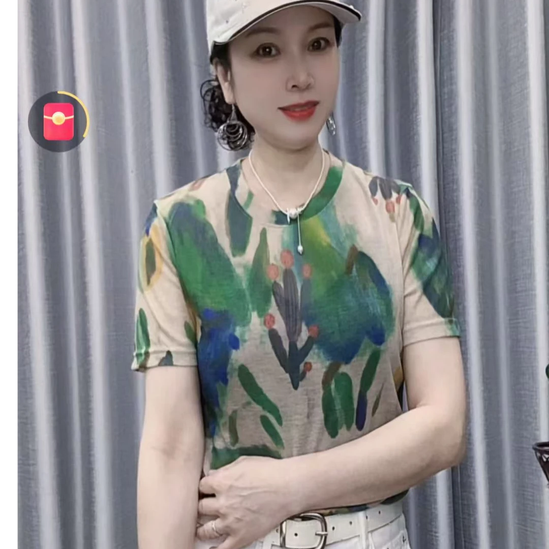 【懂你吴姐】5318微丝娜印花短袖