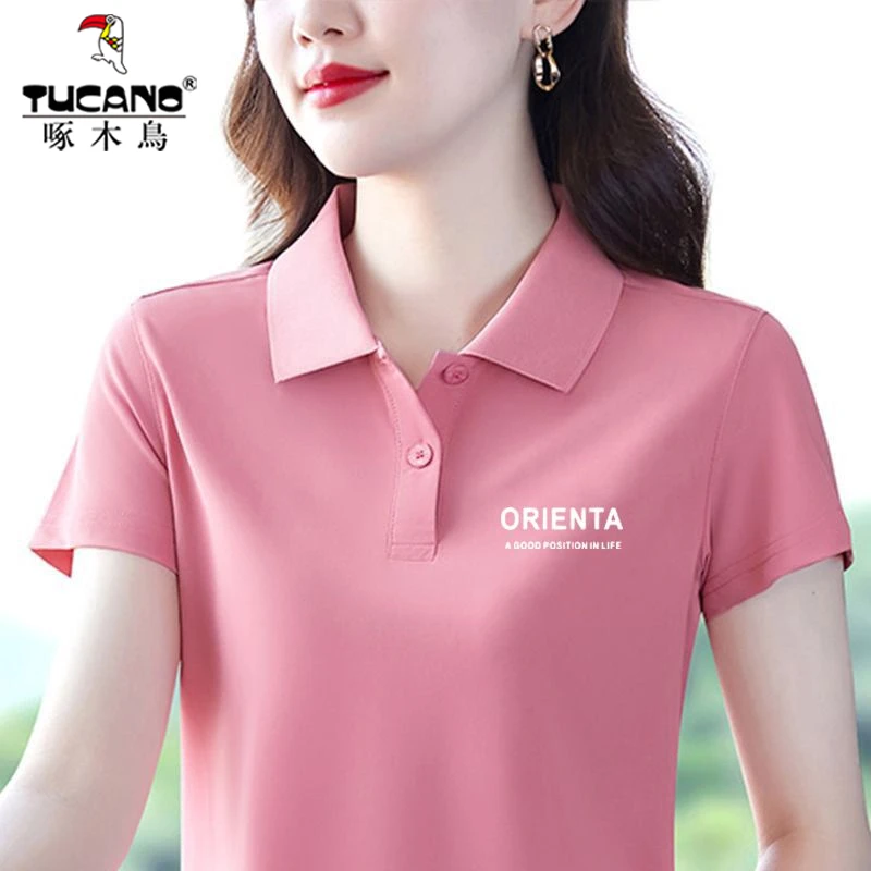 啄木鸟微胖短袖t恤女夏季时尚气质中年妈妈装polo衫纯棉翻领宽松