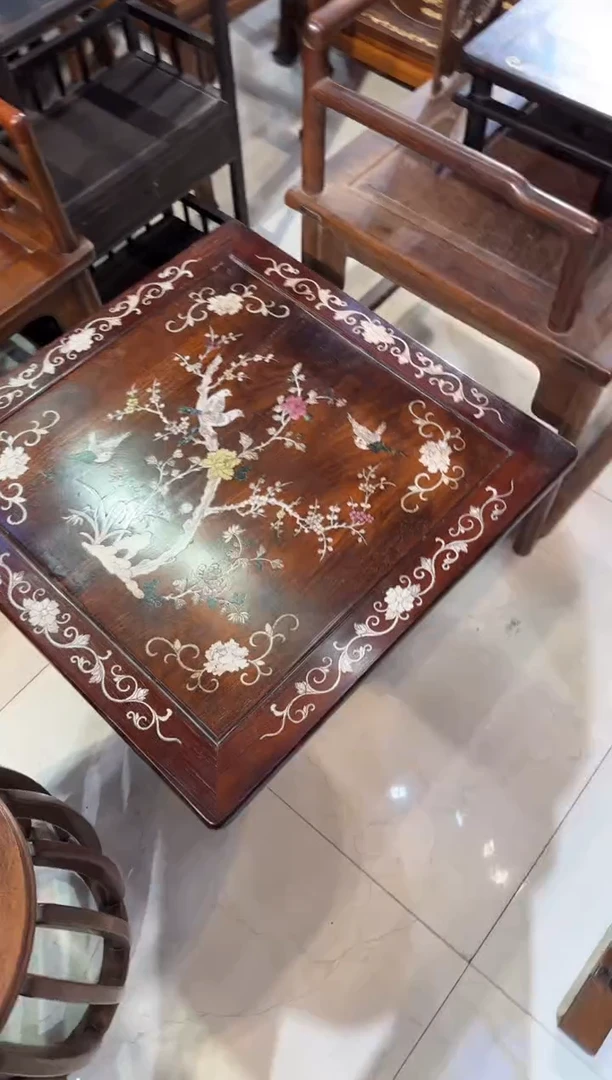 木木头款天****兴黄花梨镶嵌折叠桌1900