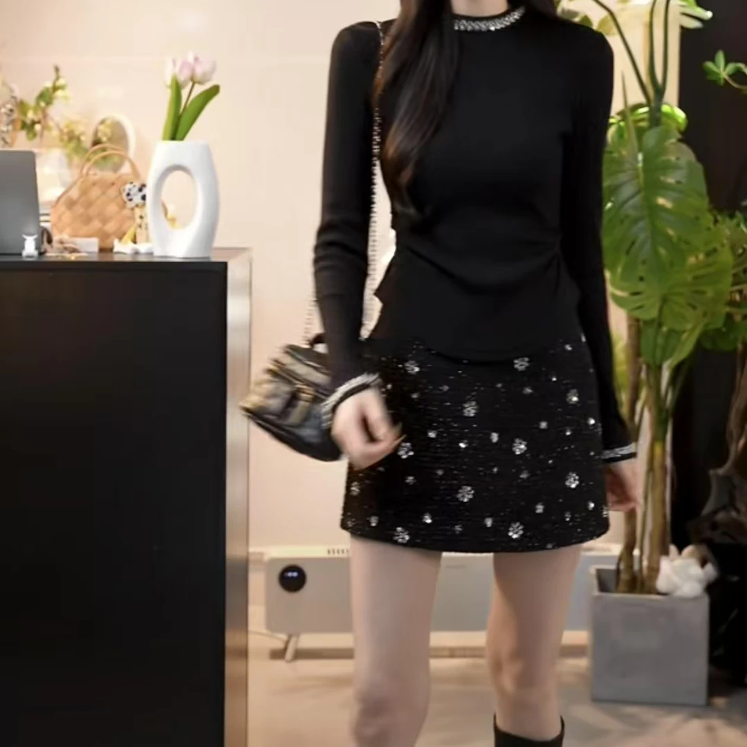 【晚舟暮雨】秋冬新款时尚气质百搭设计感黑色高贵上档次红色毛衣