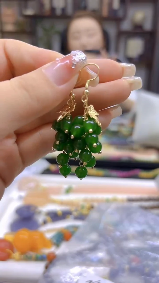 和田玉14K金镶嵌耳饰DIY款E332