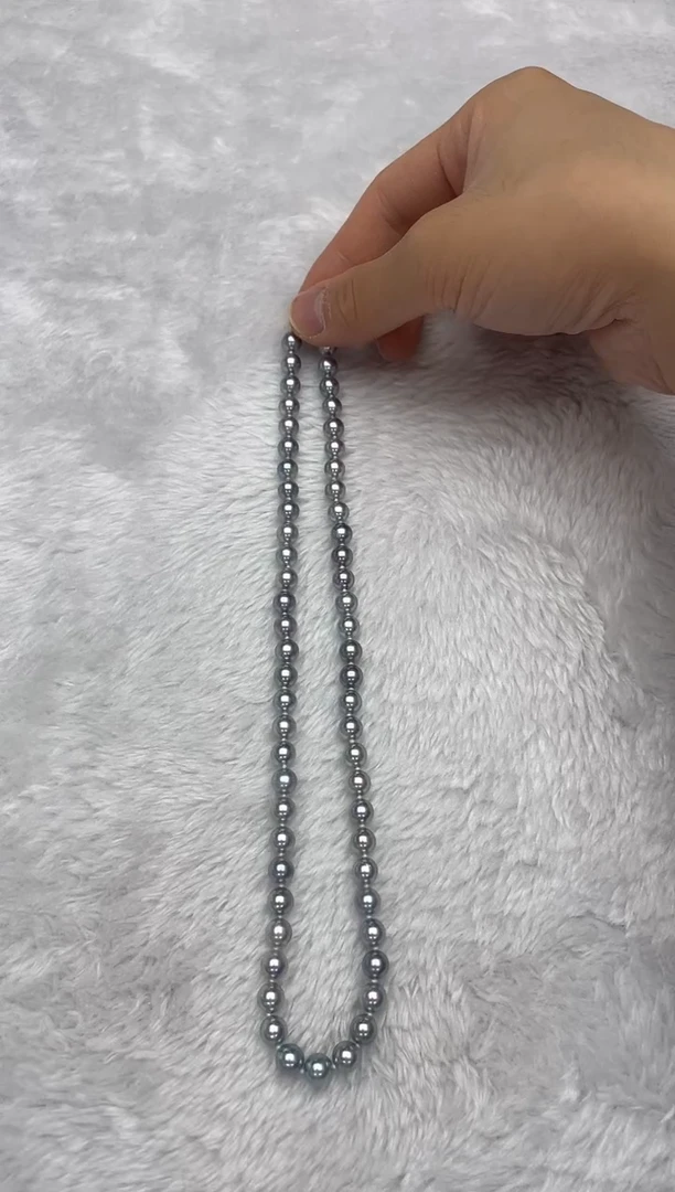 项链银S925镶嵌海水珍珠AK真多麻6.5-7mm