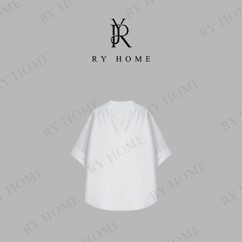 【容雨RYHOME】“青丝”100%亚麻+夏季V领设计感褶皱衬衫24C1300