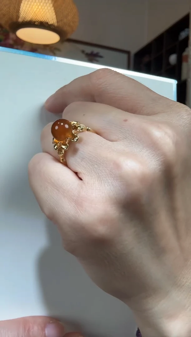 银S925镶嵌琥珀戒指戒指