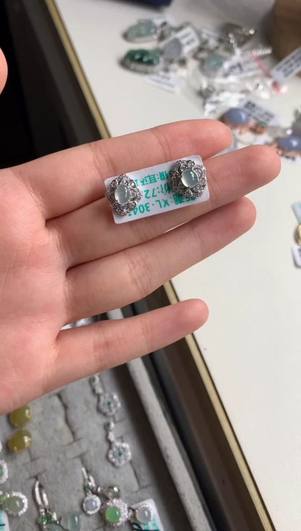 银S925镶嵌戒指翡翠耳饰9