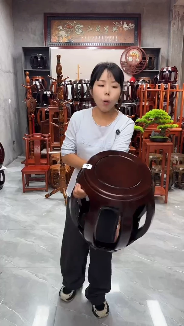 鸡翅木类家具【微瑕】胡桃色大号鼓凳9号