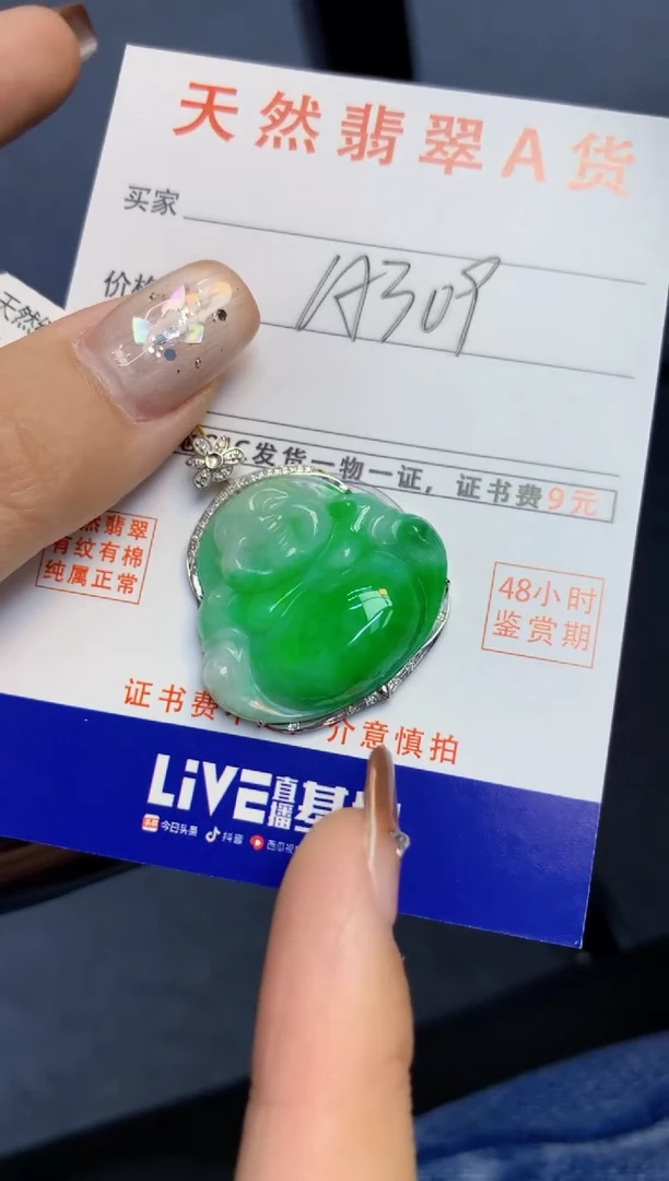 颈饰18K金镶嵌翡翠天然缅甸A货翡翠百元以上9元证书费自理
